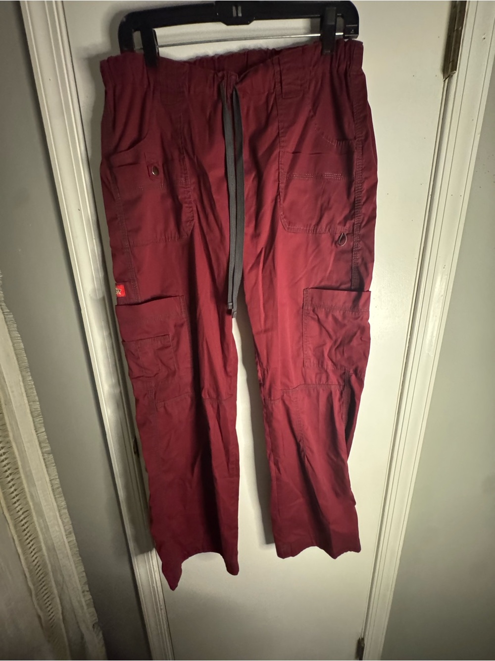 Dickies Woman’s Burgundy Utility Cargo Pants with Drawstring Waist
